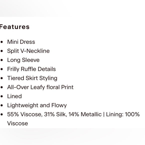 Ba&sh glen mini dress tiered skirt silk blend metallic long sleeve leaf print xs - Picture 13 of 15